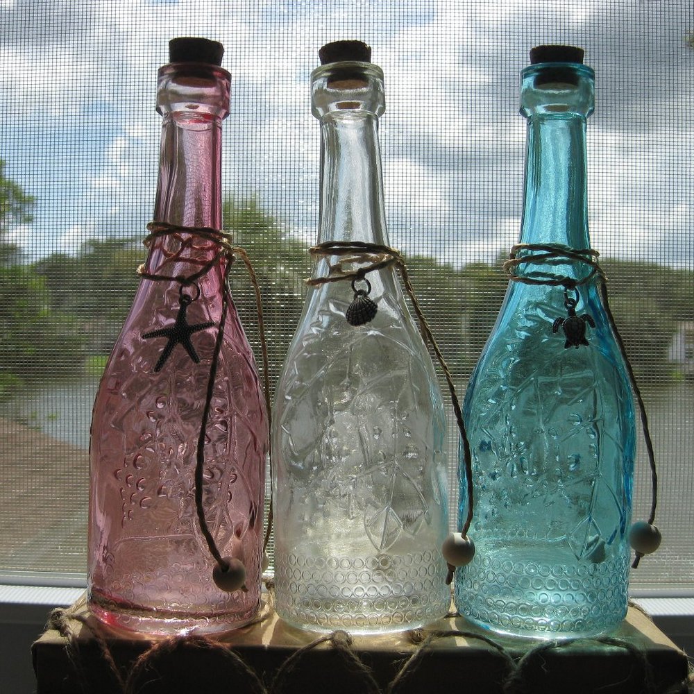 NWOT coastal beach sea ocean colored glass suncatcher charm bottles - Picture 3 of 5